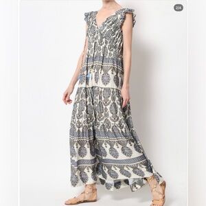 Omika Cream, blue and olive Maxi Dress